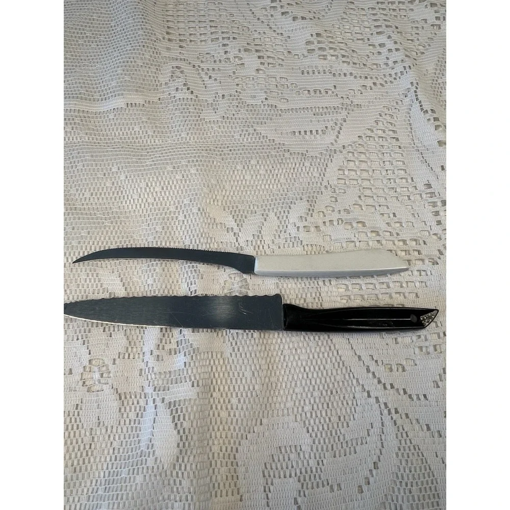 VTG EKCO Stainless Steel USA Steak Knives Black & White Handles 2 Styles